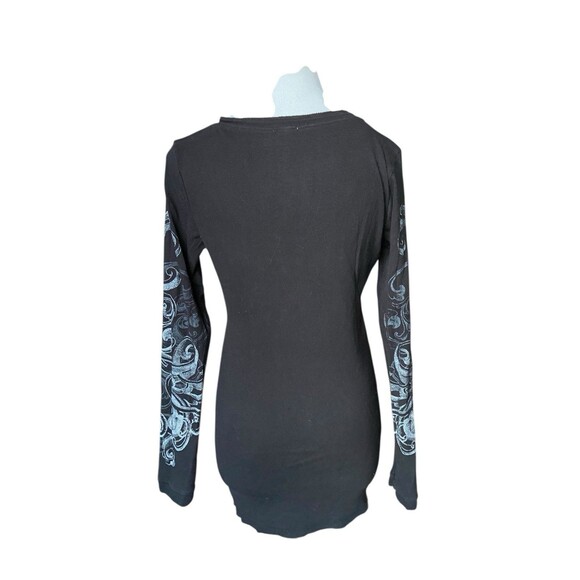 Vintage Y2K Gothic Fairy Grunge Cross Wings Graphic Bling Top Size XL Black Rib - Picture 10 of 11